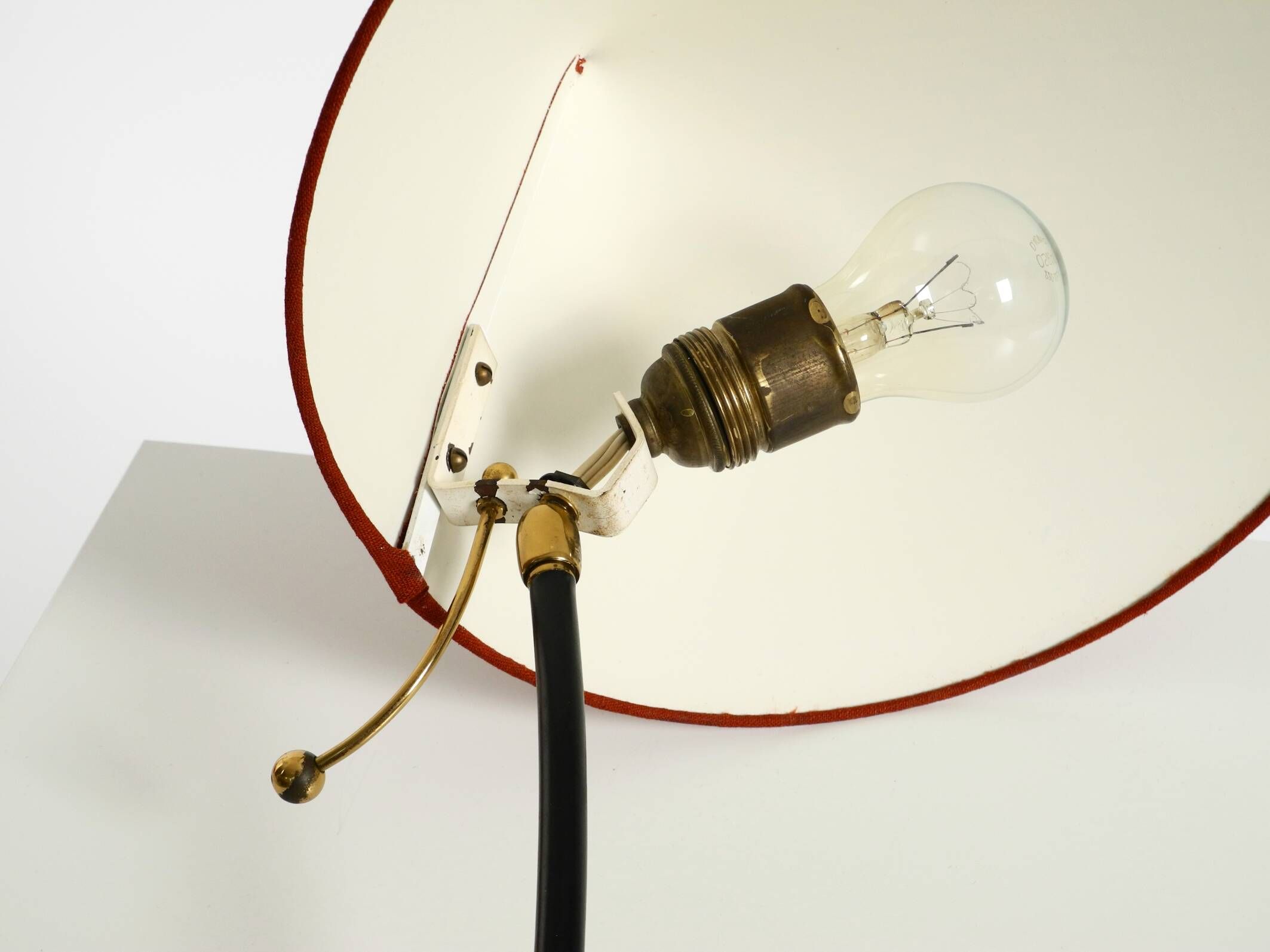 Large Kalmar Mid-Century tripod brass table lamp with a new fabric shade