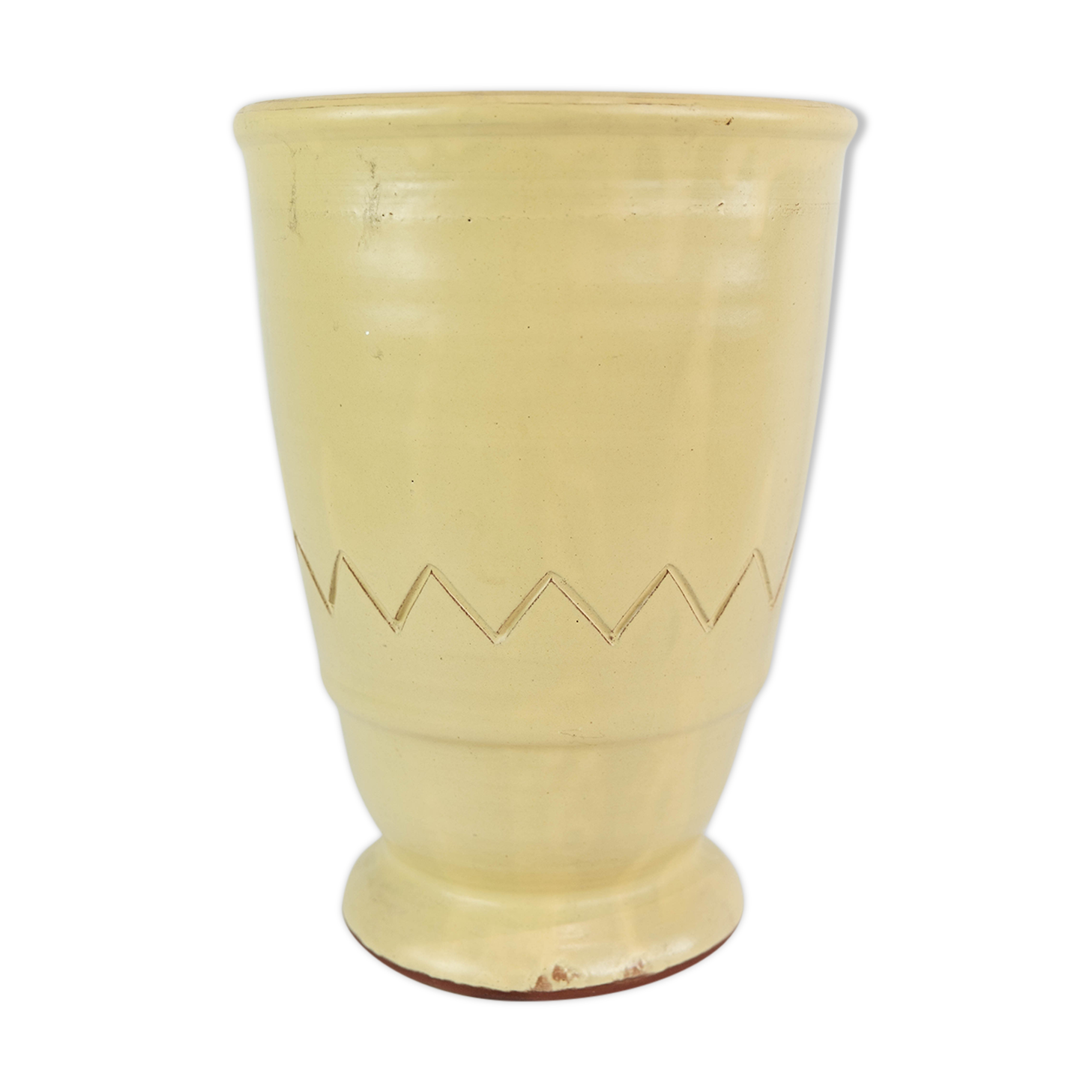 Ceramic vase with light glaze and simpel pattern of unknown Danish artist, 1960s