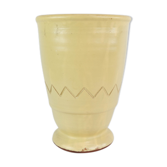 Ceramic vase with light glaze and simpel pattern of unknown Danish artist, 1960s