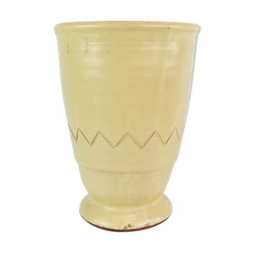 Ceramic vase with light glaze and simpel pattern of unknown Danish artist, 1960s
