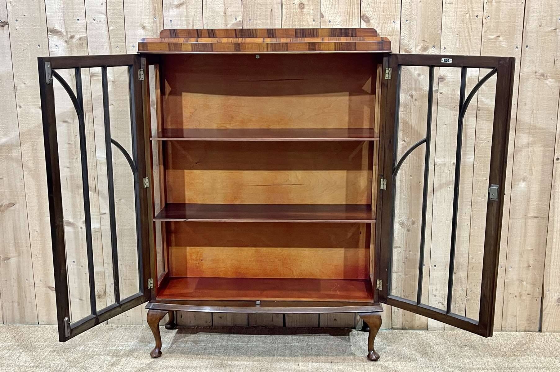 English Chippendale walnut display cabinet from the 1930s