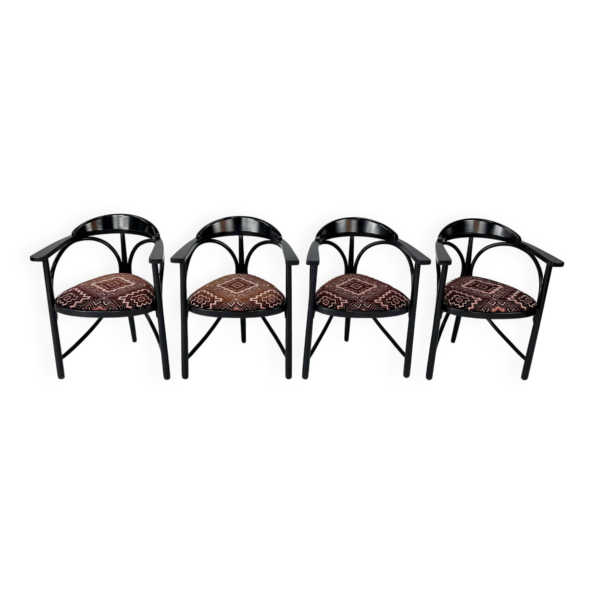 Set of 4 Black Lacquered Model 225 Thonet Armchairs, 1980s