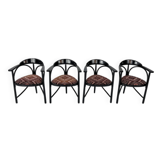 Lot de 4 fauteuils Thonet modèle 225 laqués noir, années 1980