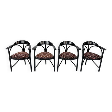 Set of 4 Black Lacquered Model 225 Thonet Armchairs, 1980s