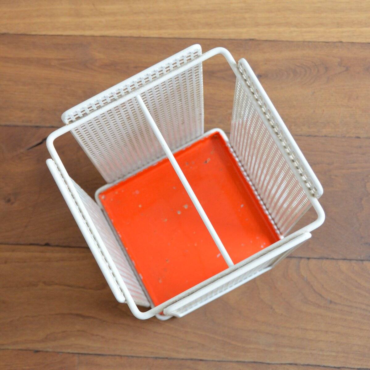Modernist perforated metal umbrella stand from the 60s/70s