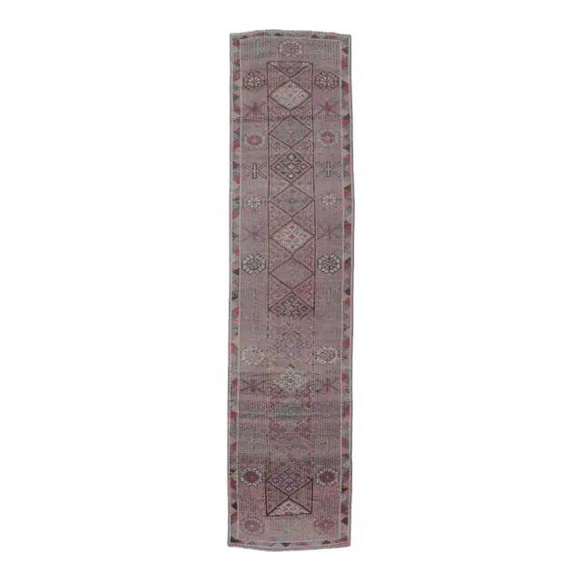 Vintage natural Turkish hand-knotted runner 86x350