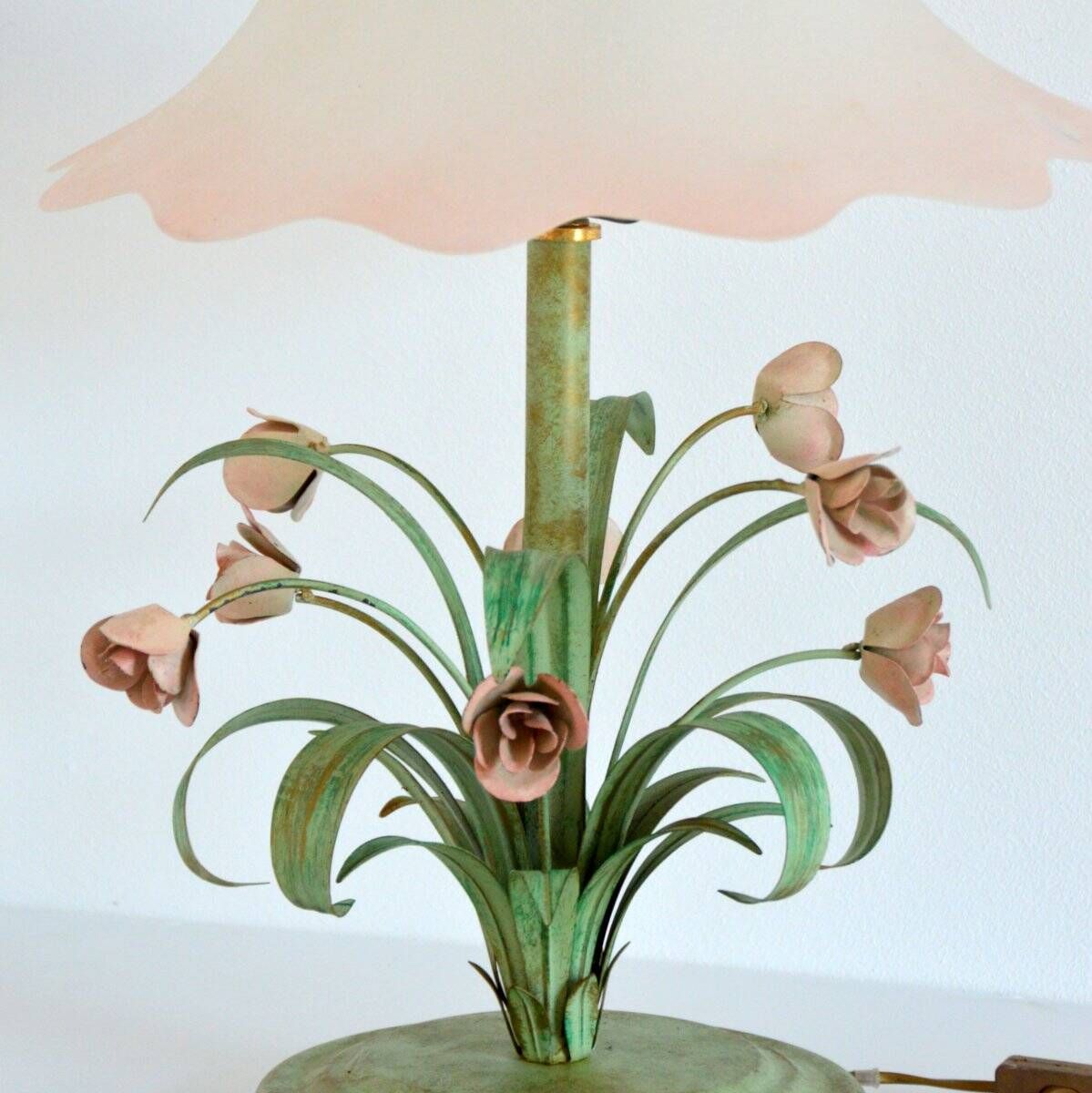 Lampe de table bouquet de fleurs / Roses fer forgé 1960 vintage