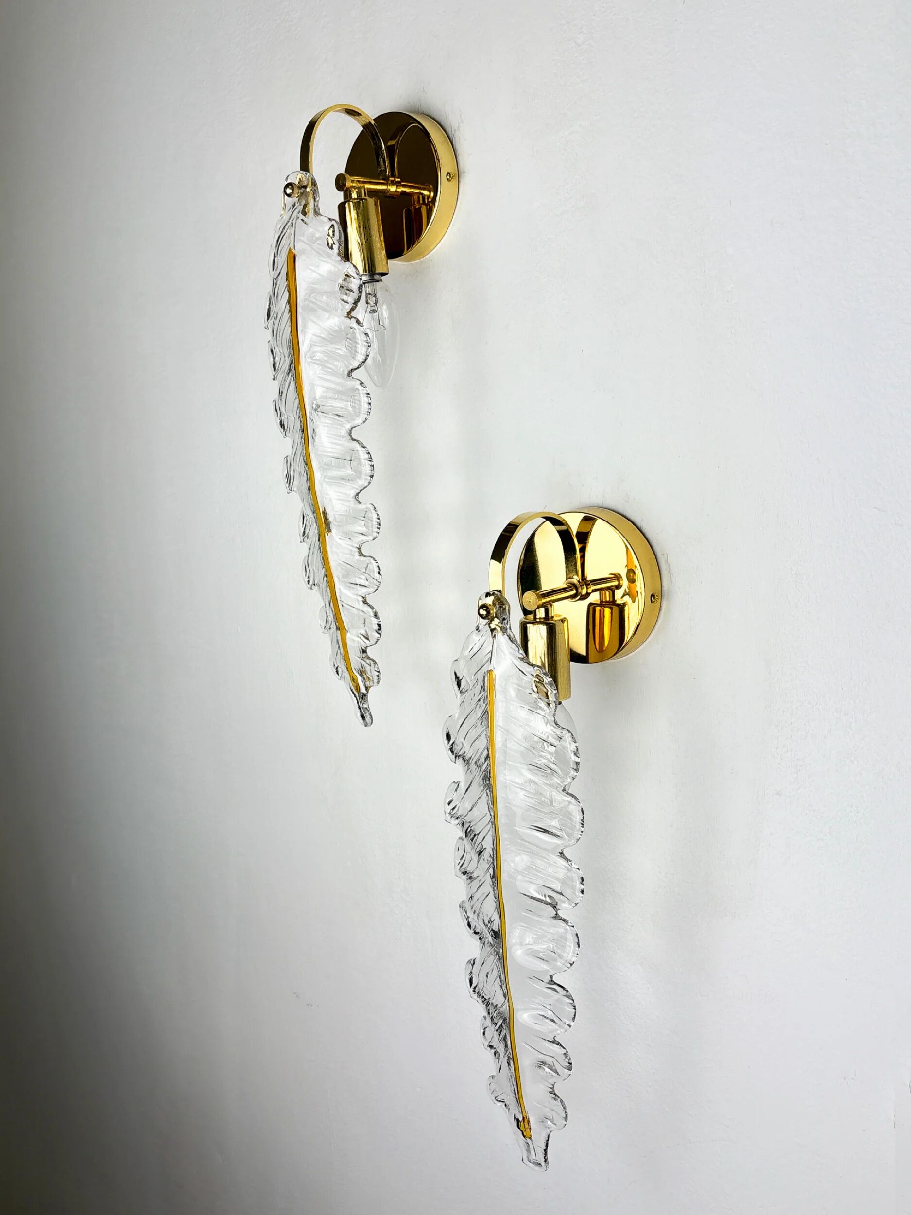 Pair of "Leaf" wall sconces by Murano Mazzega Italy, 1970s