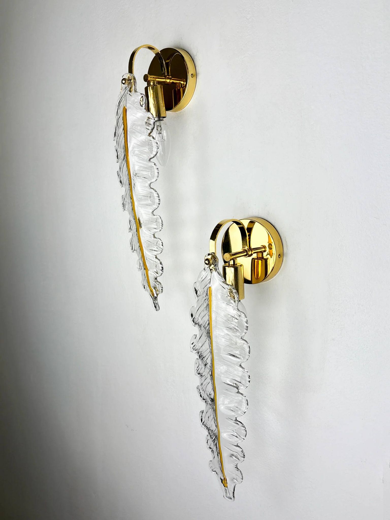 Pair of "Leaf" wall sconces by Murano Mazzega Italy, 1970s