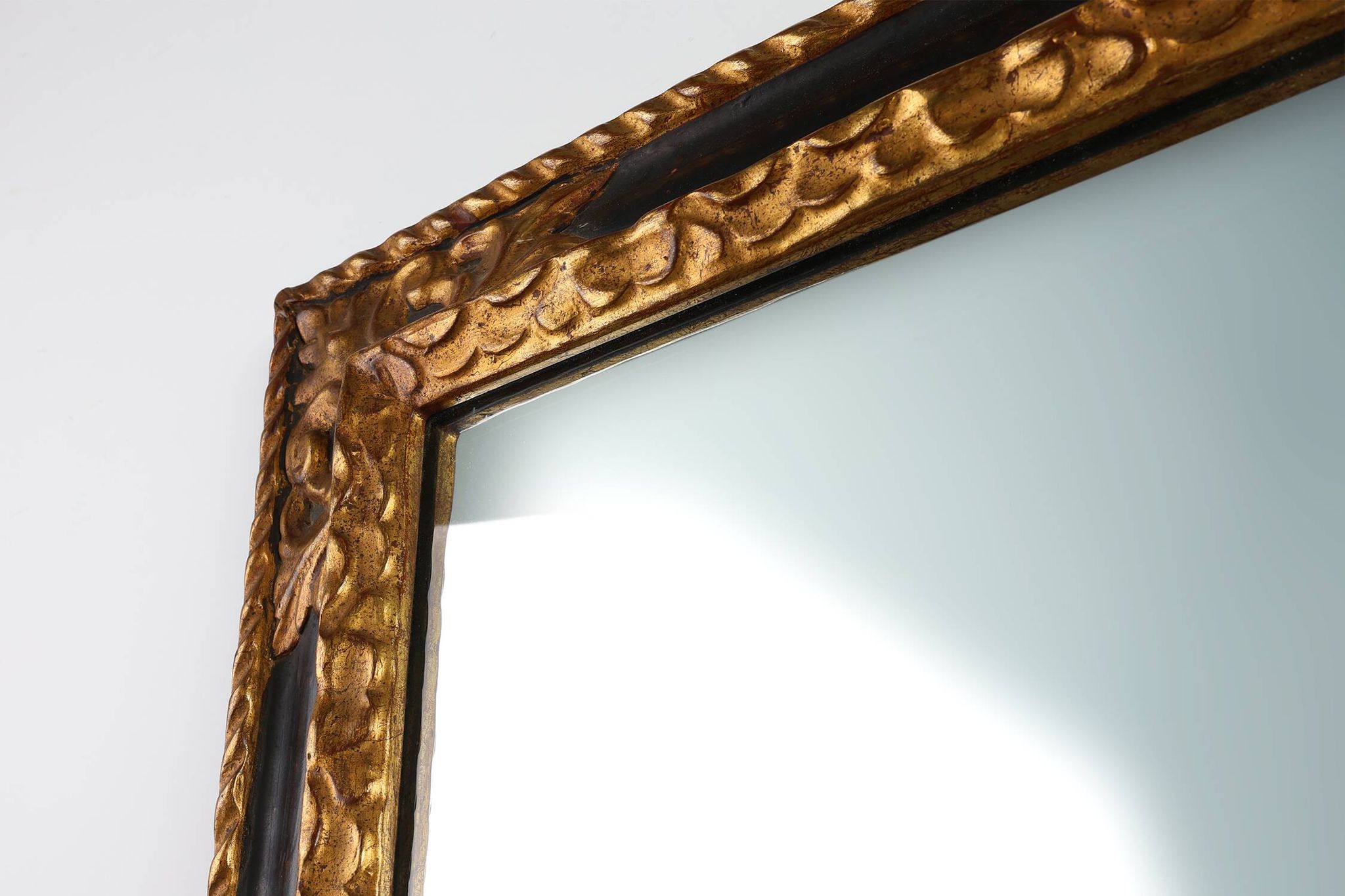 Carved Baroque Black and Giltwood Mirror, France 1850s