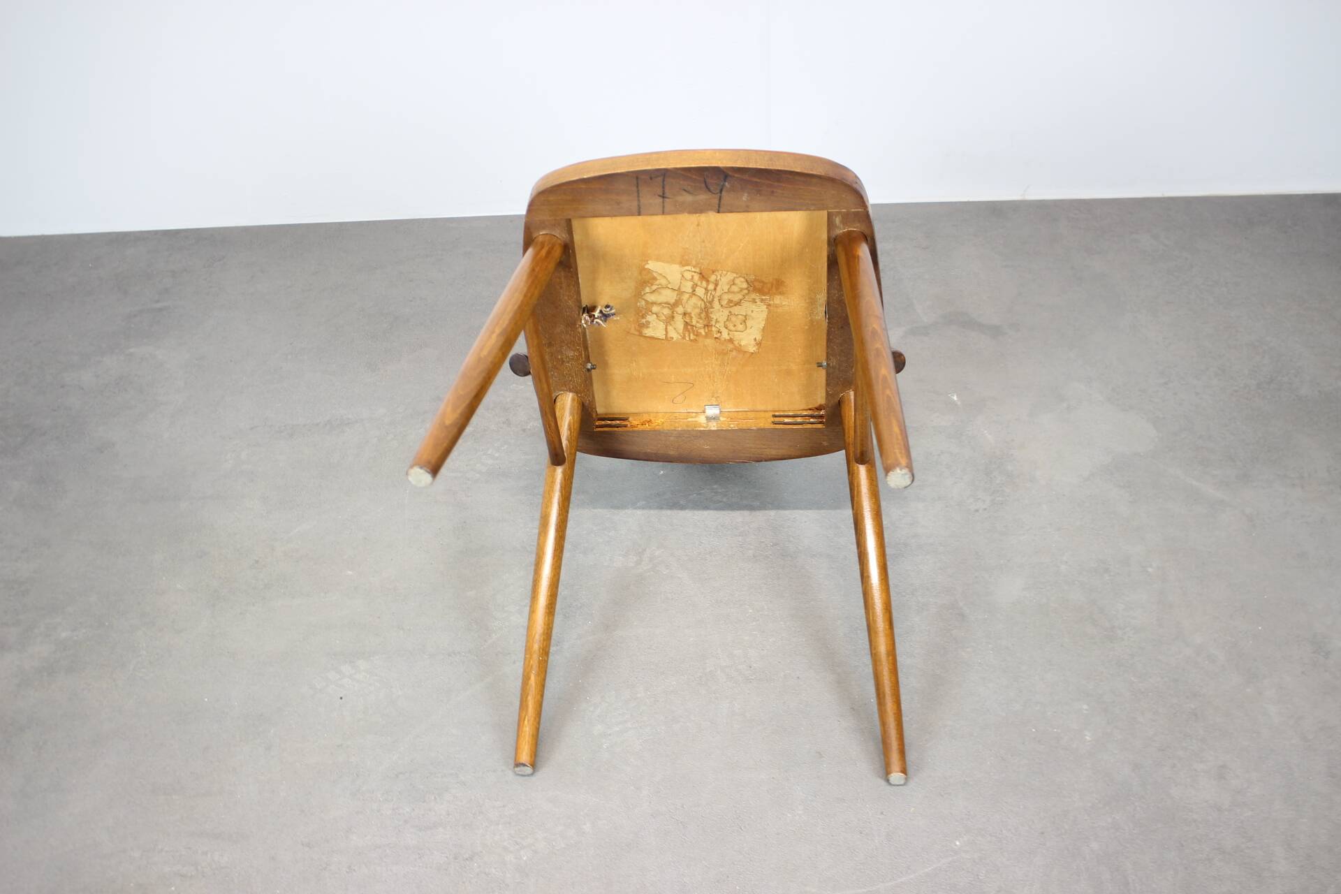 Set of four walnut dining chairs, Czechoslovakia, 1950s