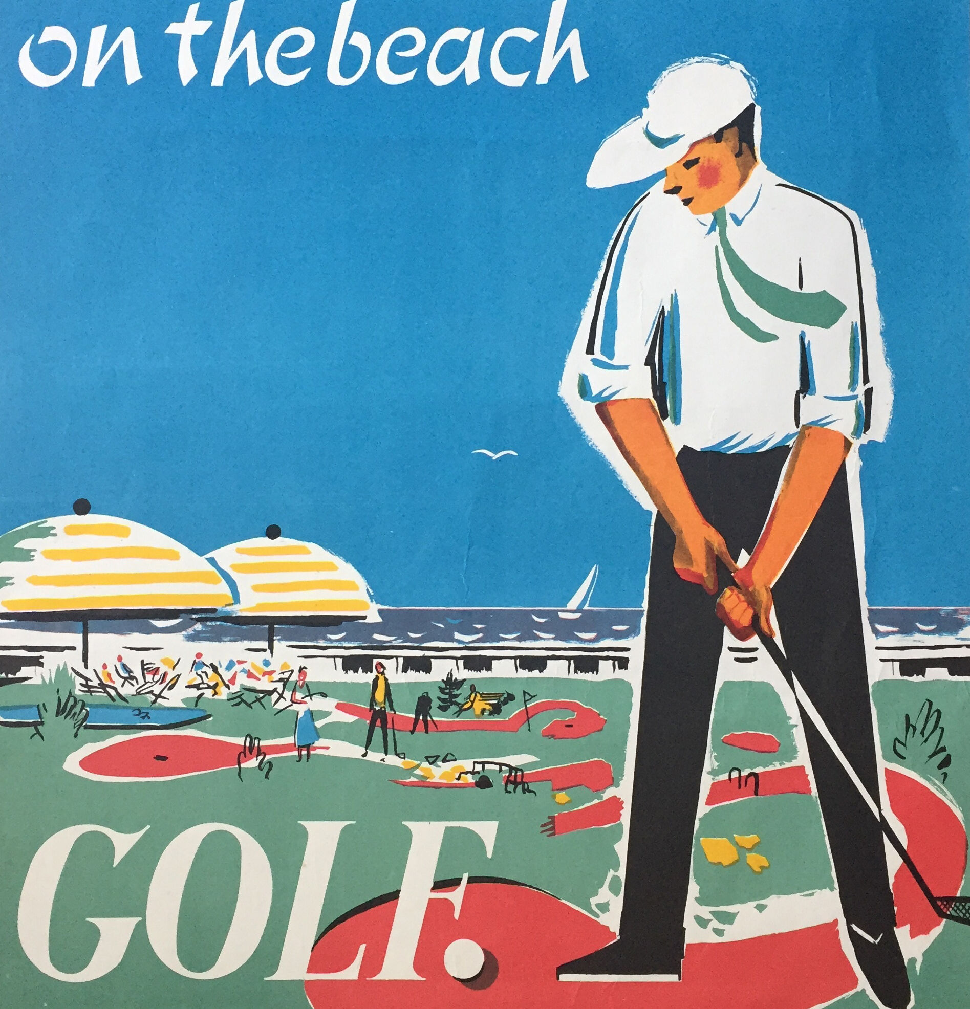 Poster "Dieppe on the beach on the beach" miniature golf by Leon Gambier from the 1950s