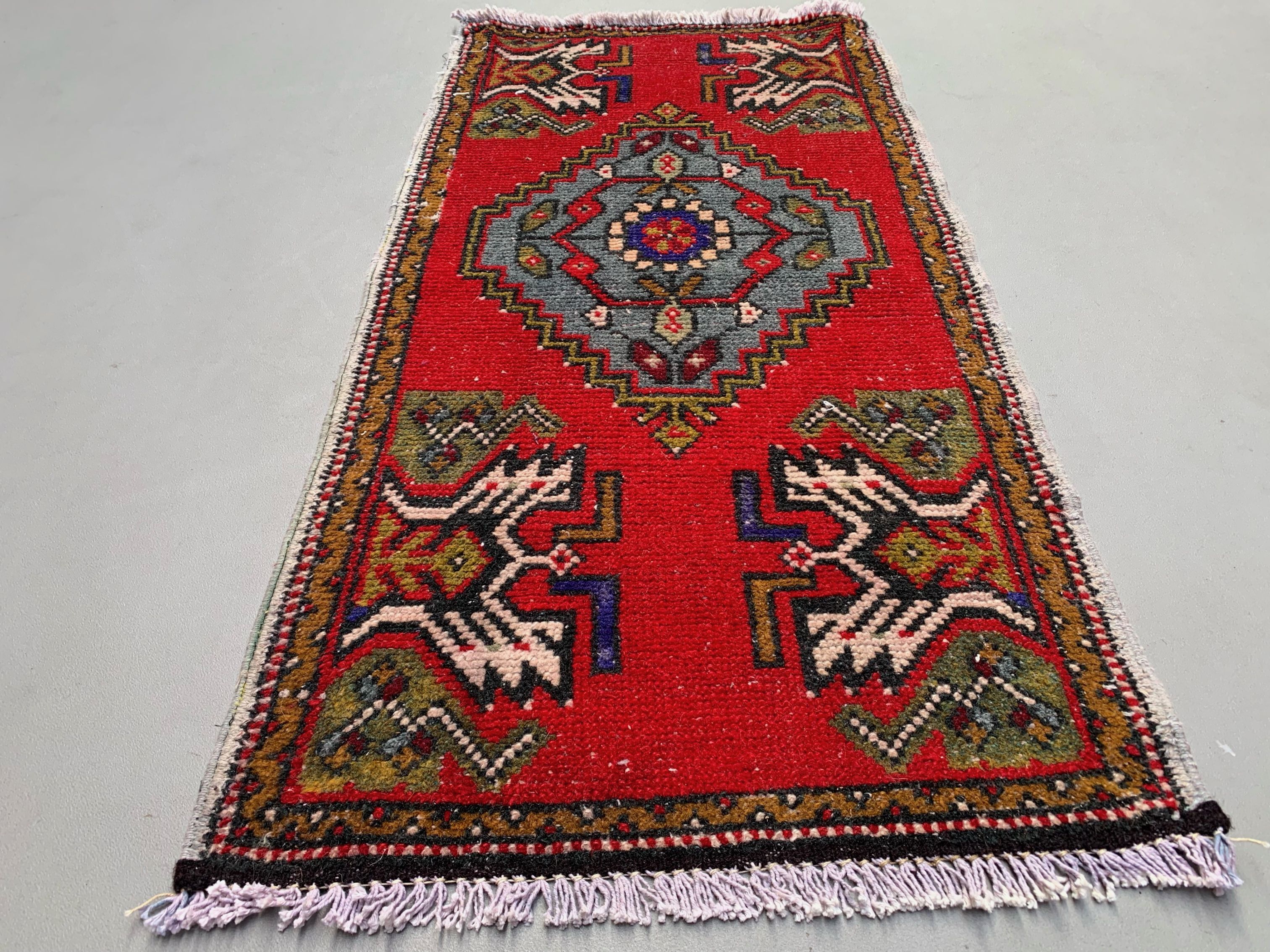 Small Vintage Turkish Rug 108x53 cm, Short Runner, Tribal, Shabby Chic