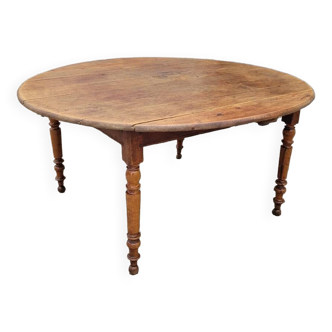 Table de ferme bourguignonne rustique à volets ronde ancienne -1m50