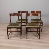 Lot de 4 chaises vintage années 60 en bois et velours vert design italien