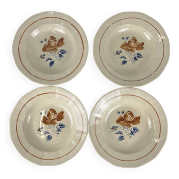 Set of 4 deep plates Sarreguemines flower pattern, first half of the 10th century.