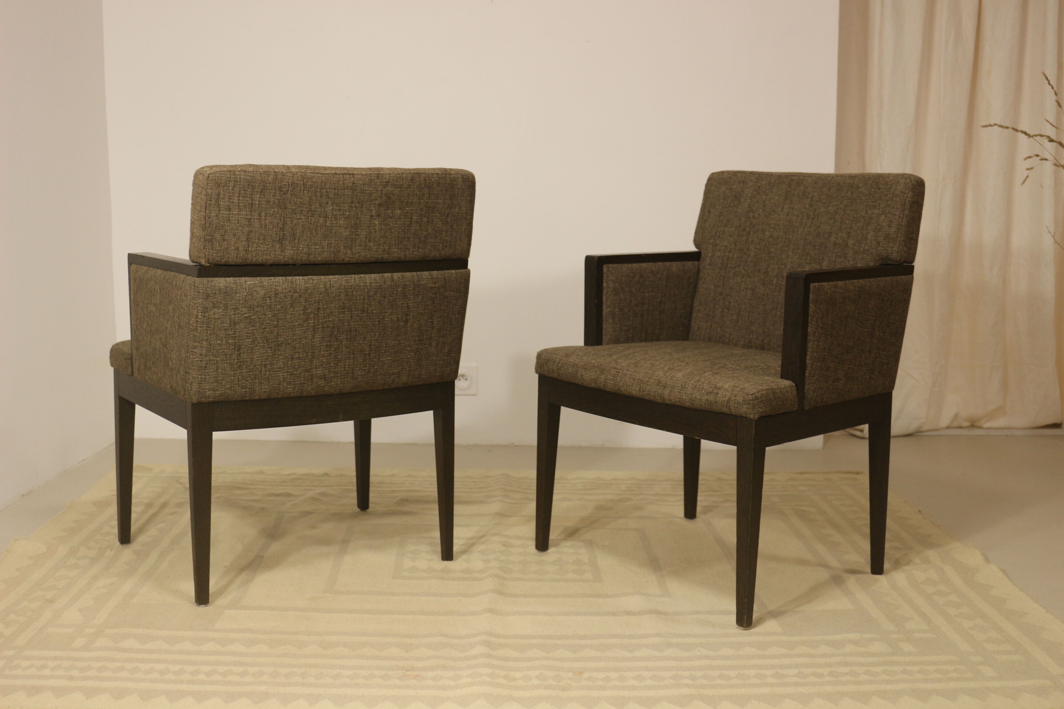 Pair of armchairs cube year 1960 fabric chiné brown color