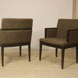 Pair of armchairs cube year 1960 fabric chiné brown color