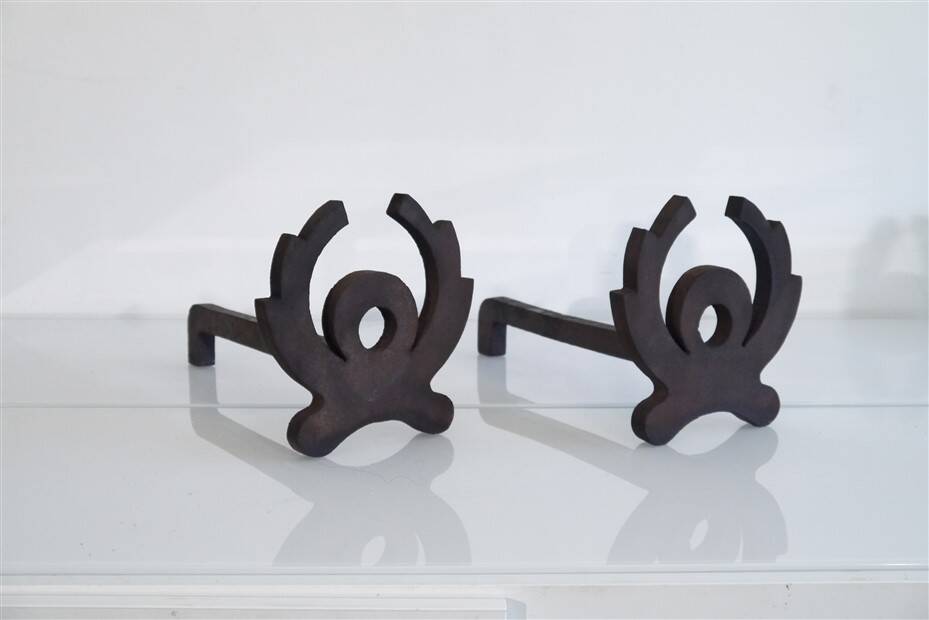 Pair of modernist wrought iron andirons