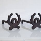 Pair of modernist wrought iron andirons