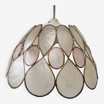 Mother-of-pearl and golden brass pendant light 25cm petales