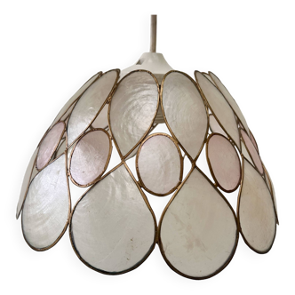 Mother-of-pearl and golden brass pendant light 25cm petales