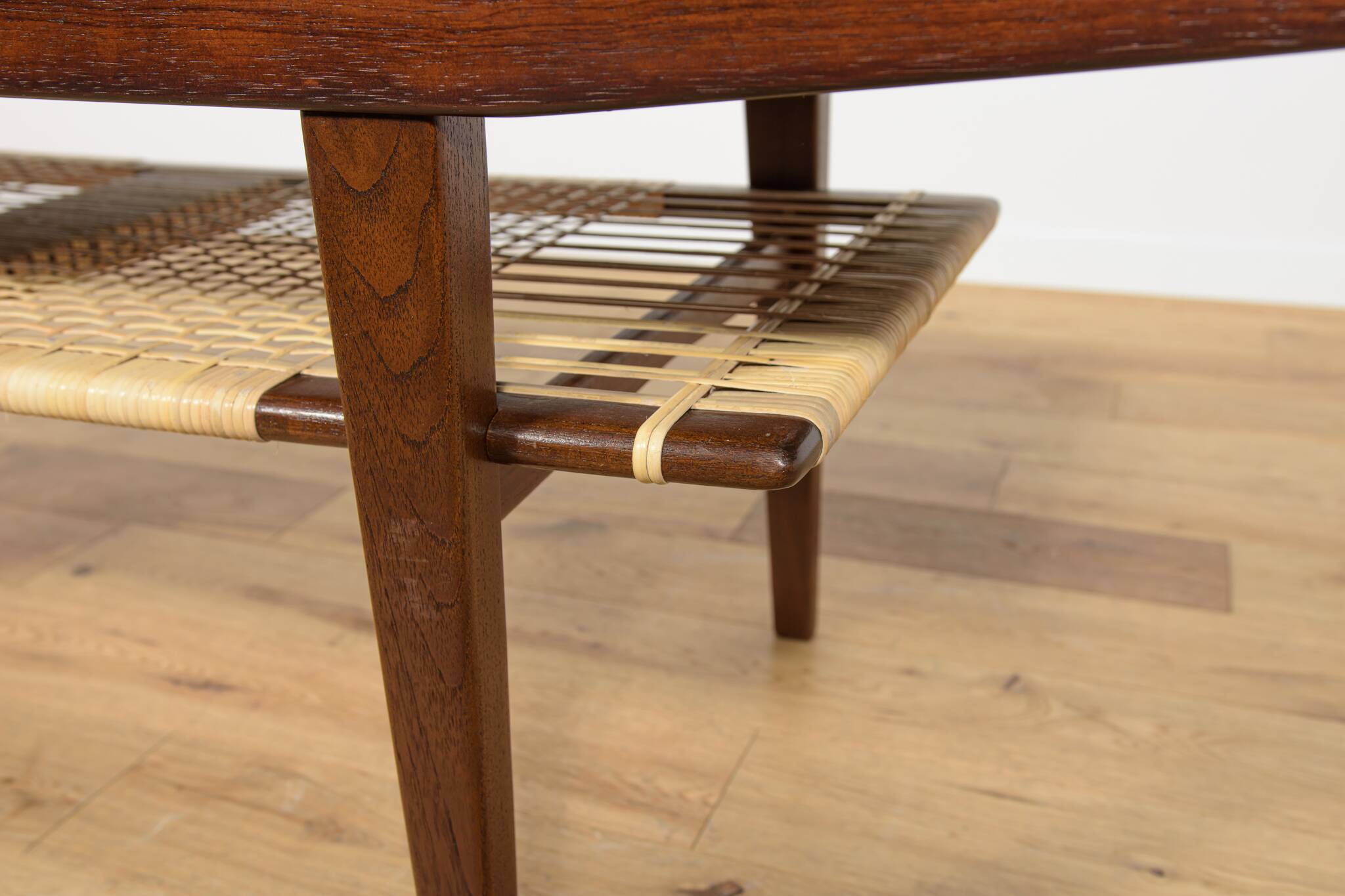 Mid-Century Rosewood & Rattan Coffee Table, 1960s