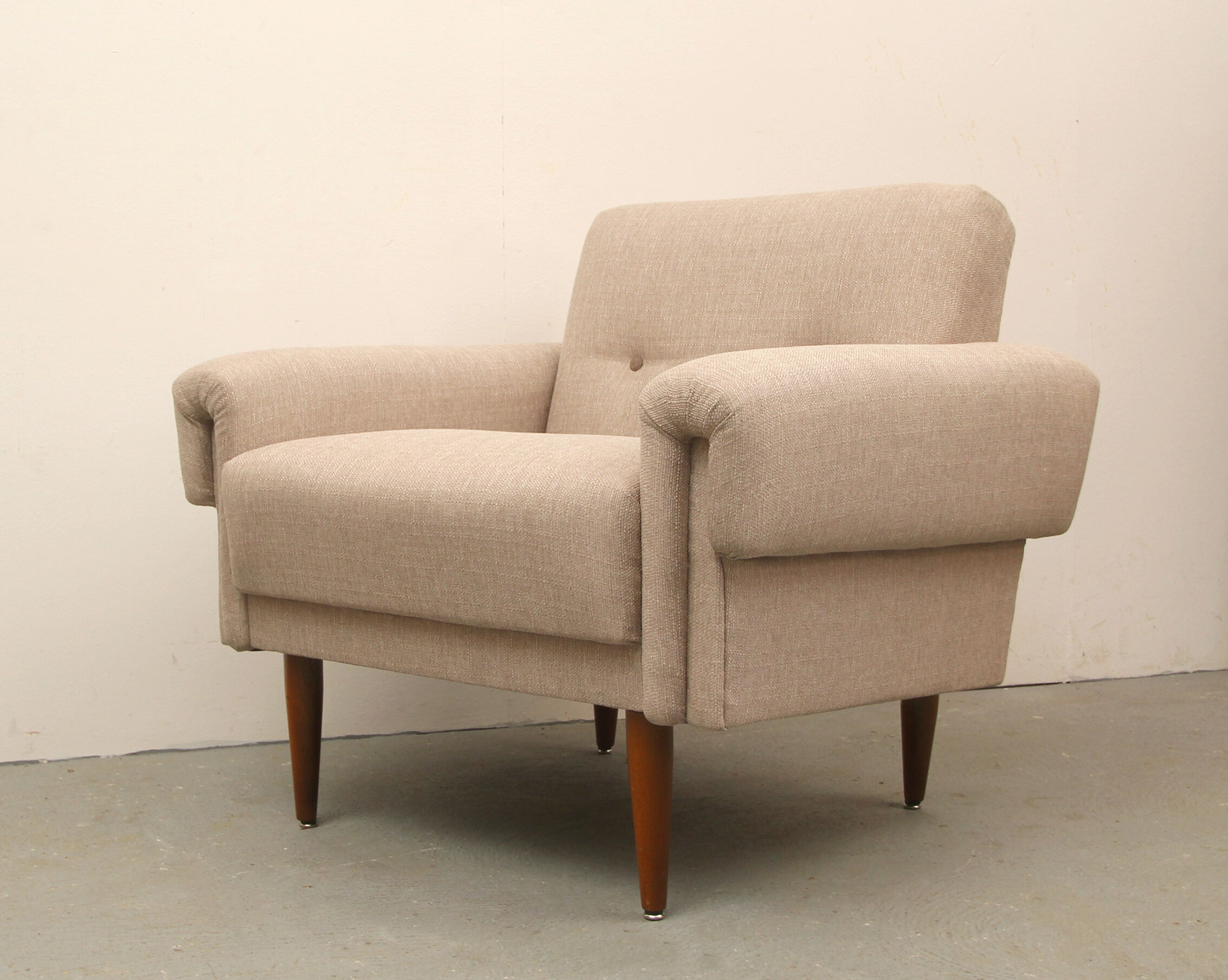1950s polstery armchair beige, completely restored