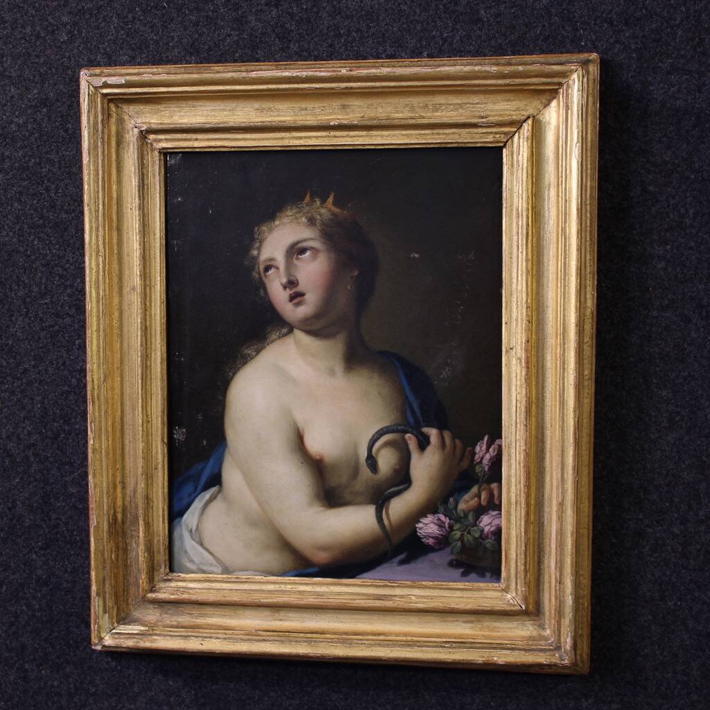 Peinture italienne du XVIIIe siècle sur cuivre, La Mort de Cléopâtre.