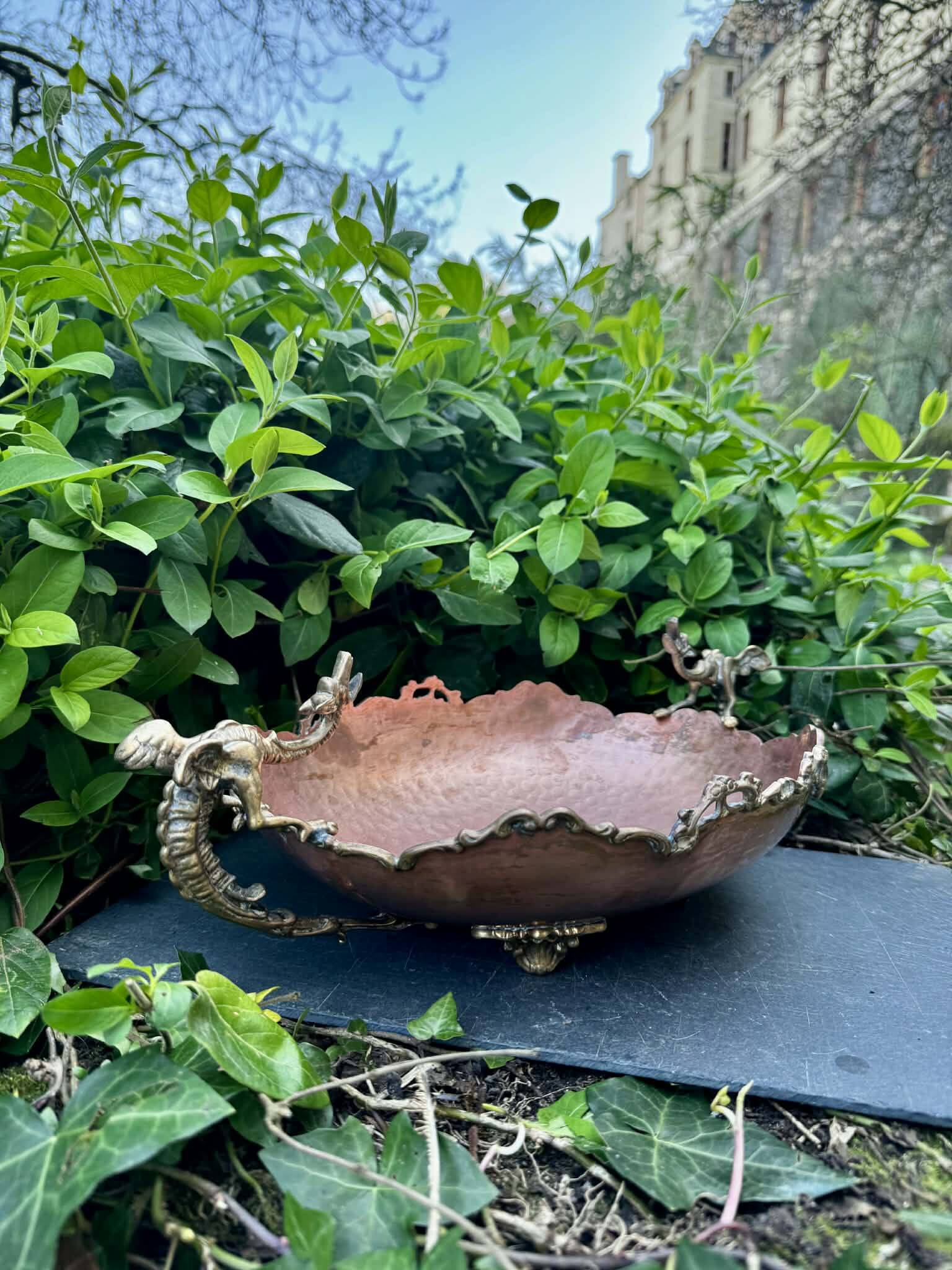 Large Art Nouveau copper fruit bowl Italy 1890s