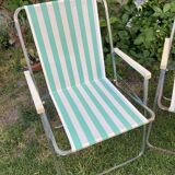 Pair of vintage camping chairs striped green and white