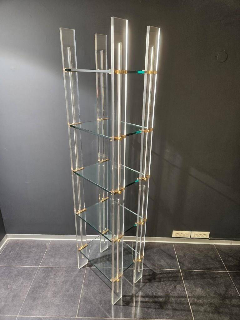 Designer shelf 70 in plexi glass and brass