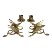 Paire de bougeoirs chimères en bronze