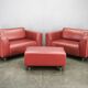 Wittmann Oversized Red Leather Lounge Armchairs and Ottoman, Austria