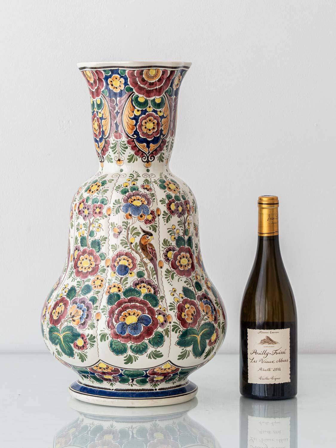 Vase hollandais Delft double gourde, monumental polychrome peint à la main, années 1950