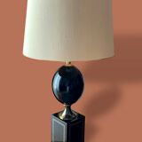 Lampadaire Vintage 1980 par Le Dauphin en laque noire et laiton doré - 1m50