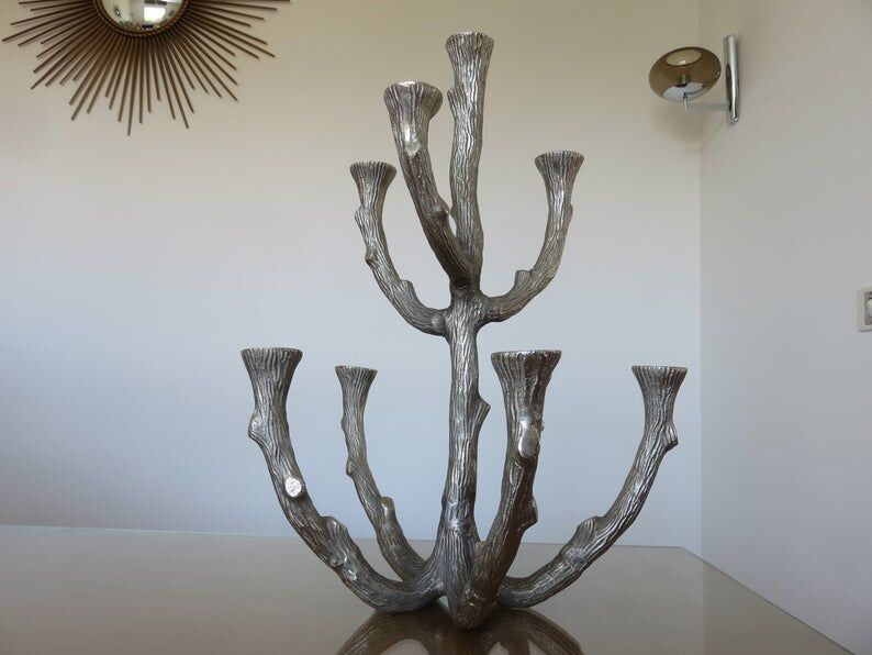 Brutalist candlestick sculpture massive aluminum tree 70s