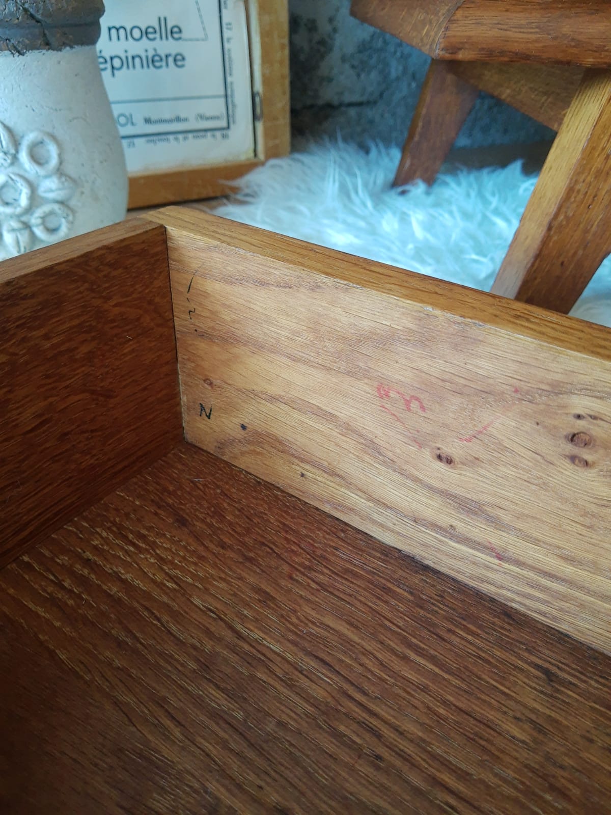 Bedside table oak compass legs - vintage