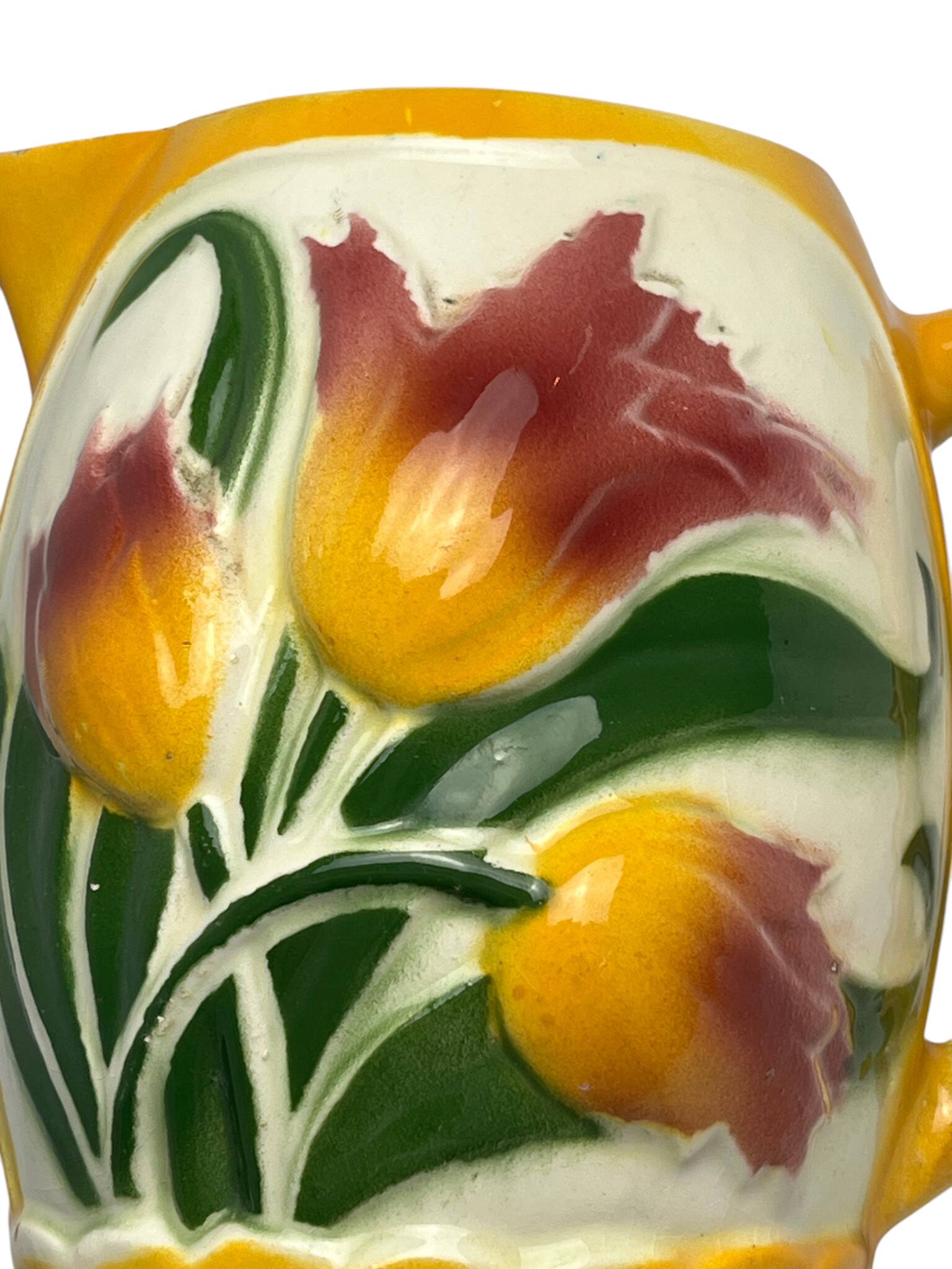 Poet Laval, jug barbotine tulips around 1940