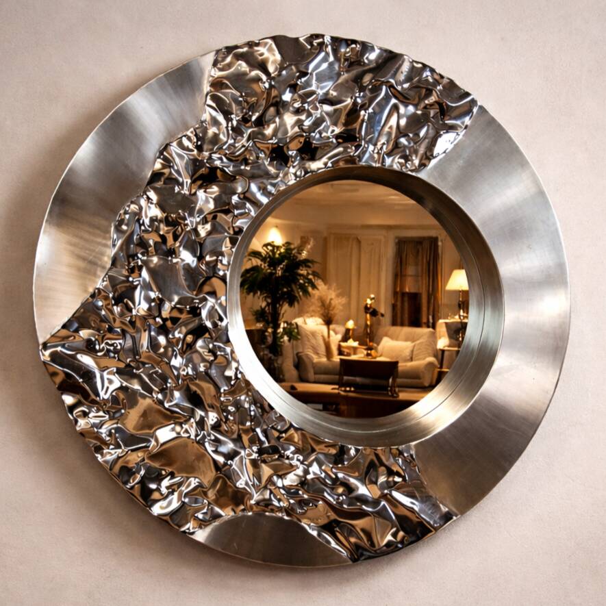 Miroir vintage en chrome organique grand (Miroir de mercure)