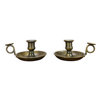 Paire de bougeoirs rat de cave laiton vintage