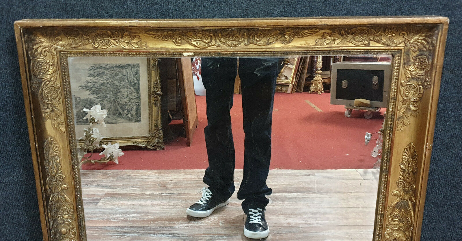 Miroir époque empire en bois doré 70x85cm
