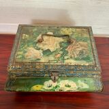 Old and large lithographed sheet metal box Japanese decoration