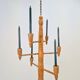 Brutalist Twisted Spool Candle Chandelier in Wood, 1960s