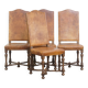 Set of 4 antique wooden and sheepskin leather dining chairs