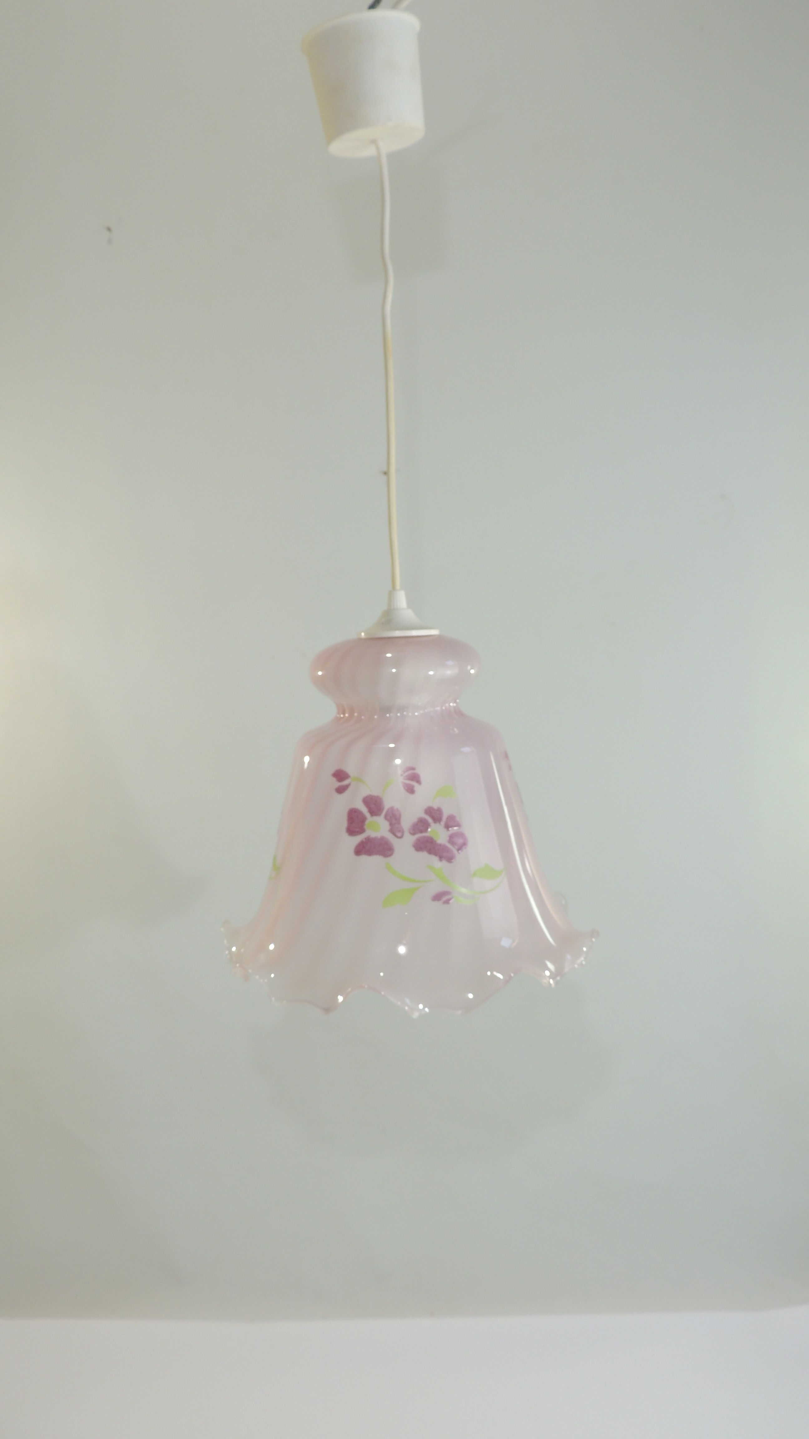 Pink glass suspension tulip shape / vintage