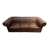Canapé Chesterfield 3 places en cuir marron