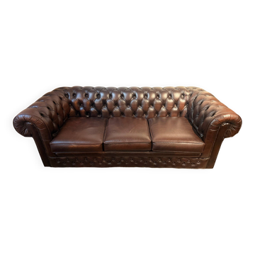 Canapé Chesterfield 3 places en cuir marron