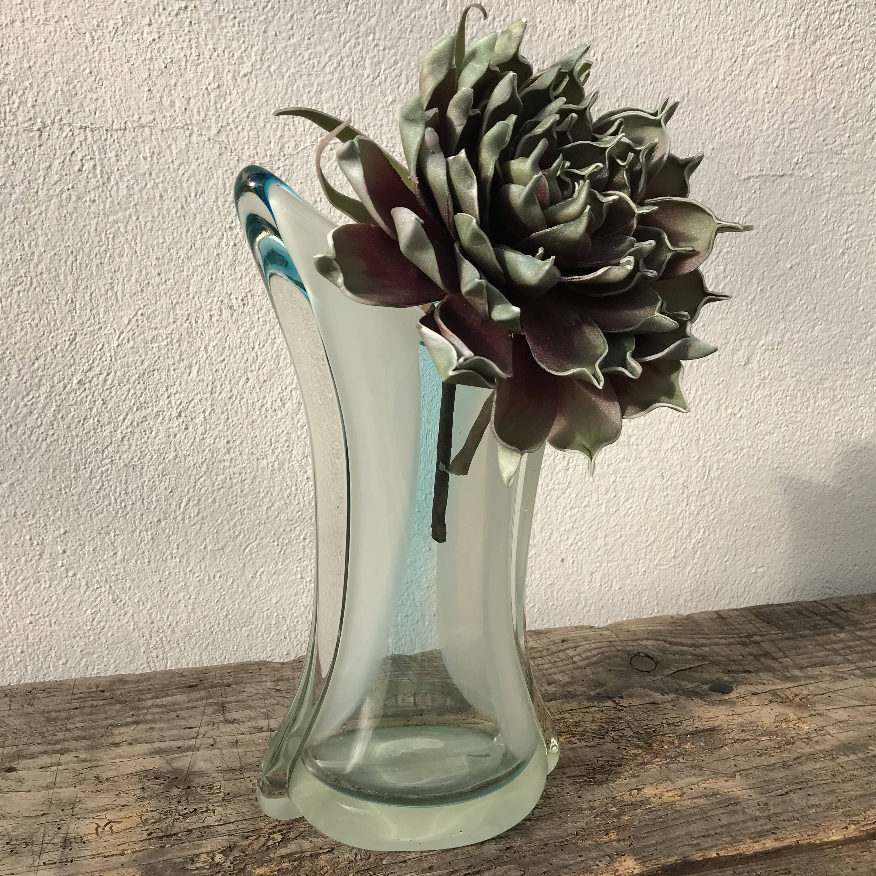 Murano Glass Vase, Cyan-transparent