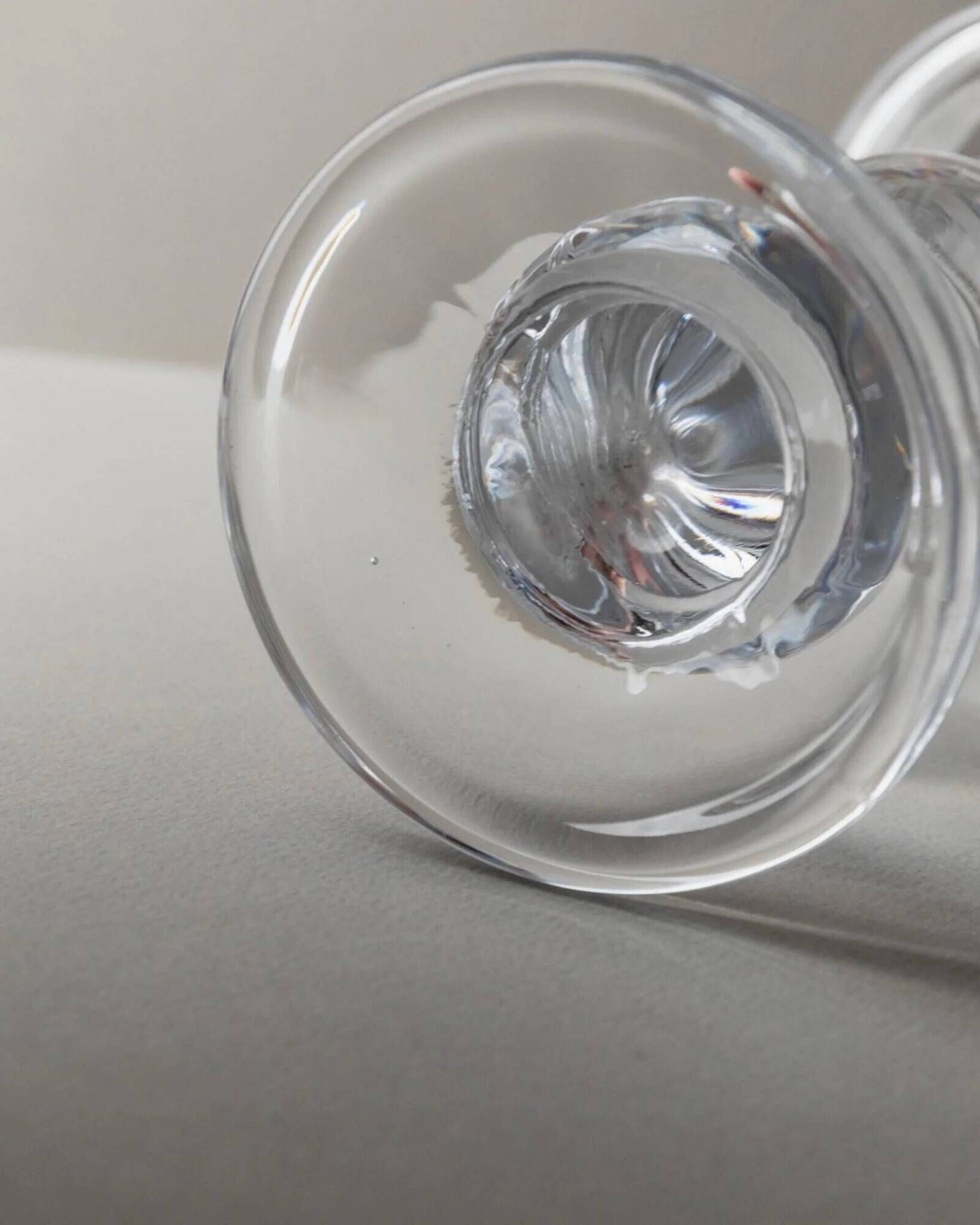 Two Clear Glass Candle Holders, 1990s Italy - Simple Timeless Ball Design, Retro Table Decor Gift